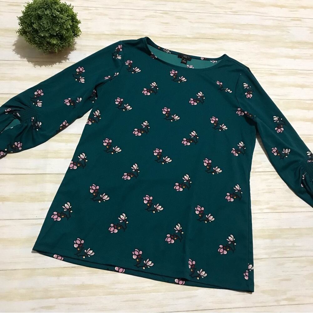 Ann Taylor Modest Three Quarter Sleeve Floral Blue Green Teal Women’s Size Small